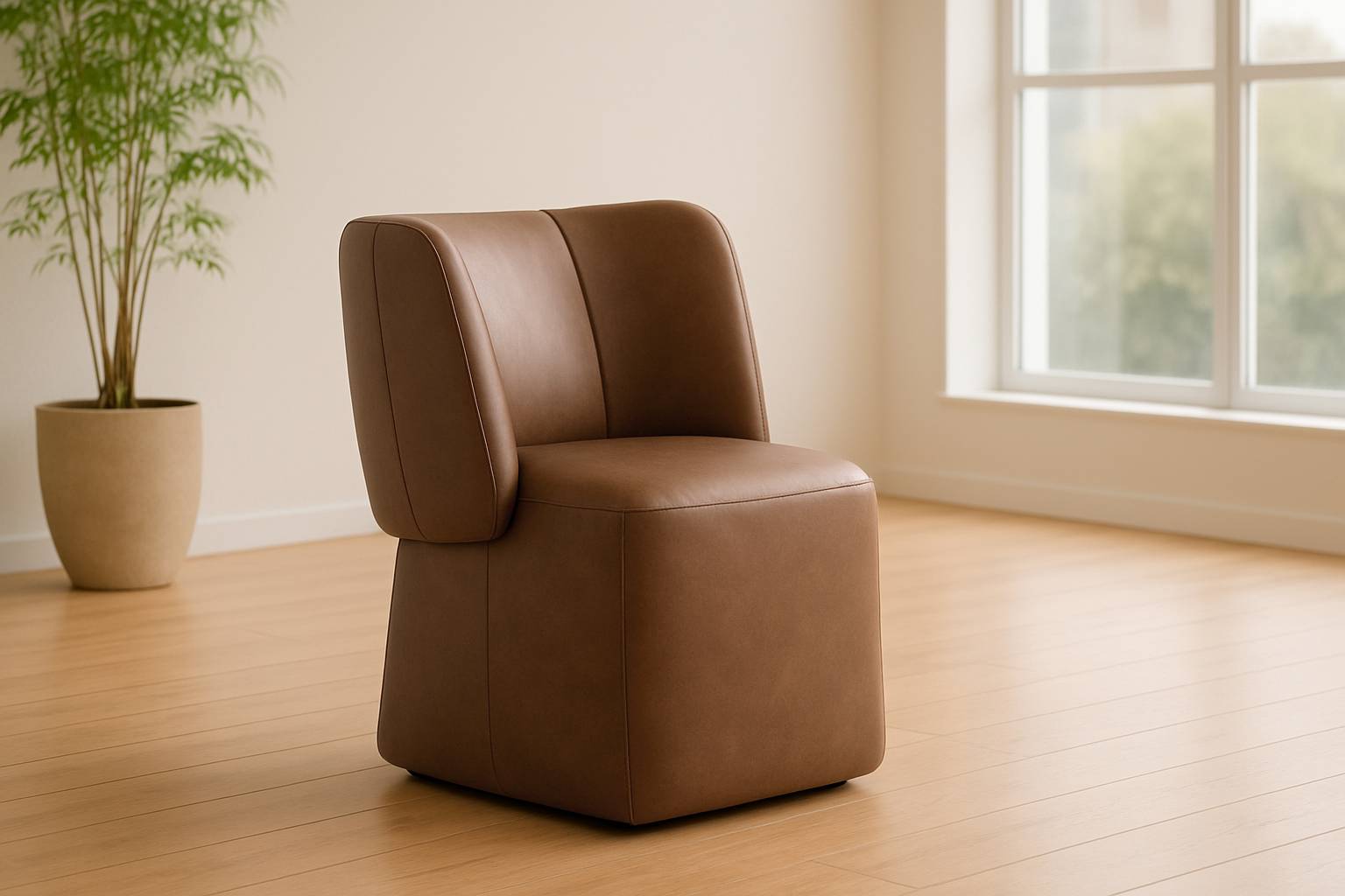 Standing - Modern Brown Vegan Leather Dining Chair w/ Castor Wheels - image 3