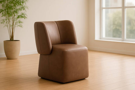 Standing - Modern Brown Vegan Leather Dining Chair w/ Castor Wheels - image 3