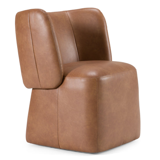 Standing - Modern Brown Vegan Leather Dining Chair w/ Castor Wheels - image 2