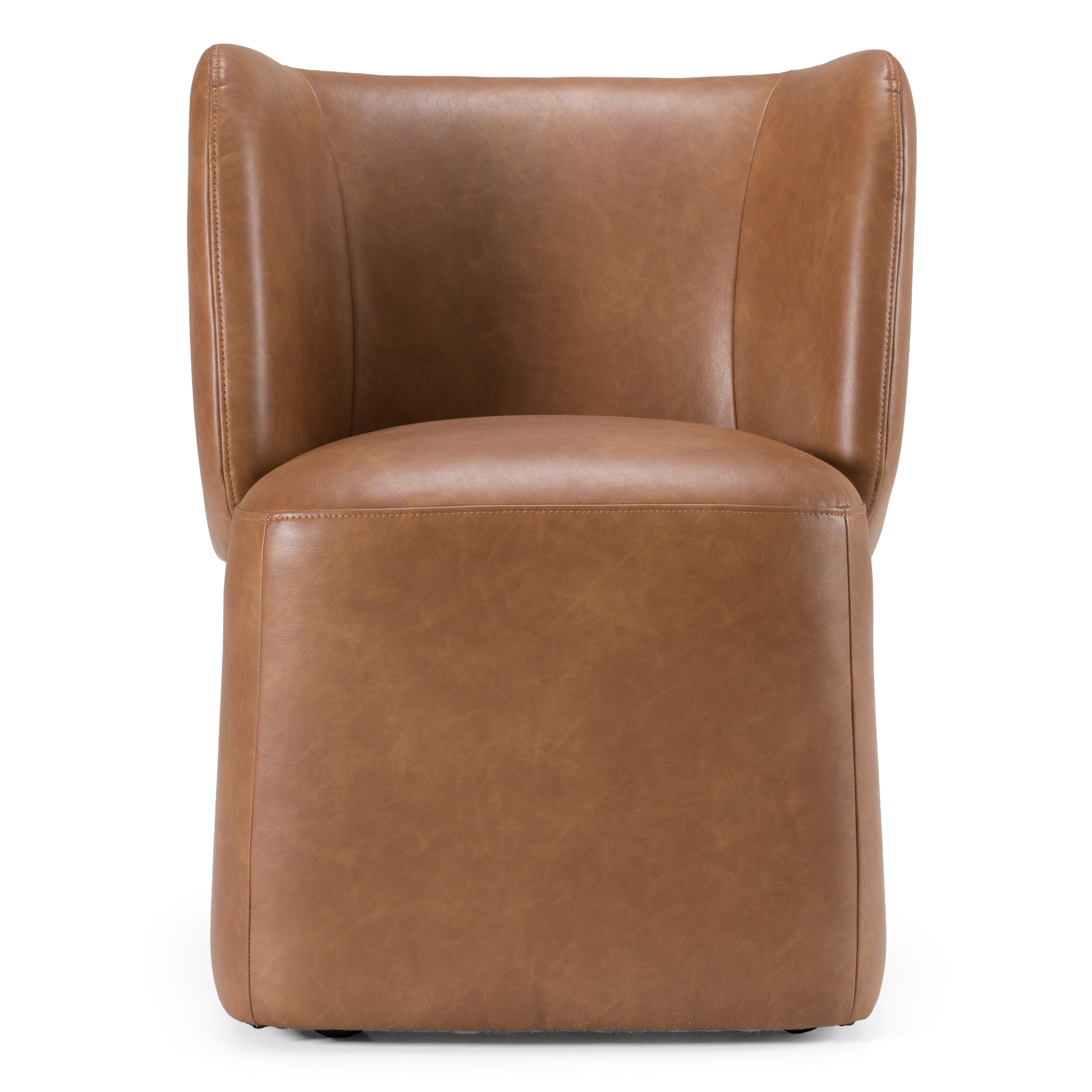 Standing - Modern Brown Vegan Leather Dining Chair w/ Castor Wheels - image 4