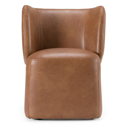 Standing - Modern Brown Vegan Leather Dining Chair w/ Castor Wheels - image 4