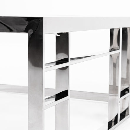 Stephen - Modern Glass & Stainless Steel Square Coffee Table - image 3
