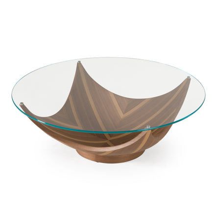 Sunrise - Contemporary Glass + Walnut Round Coffee Table - image 2