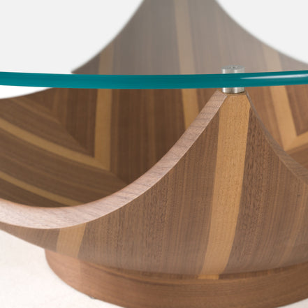 Sunrise - Contemporary Glass + Walnut Round Coffee Table - image 3