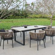 Suntide - Outdoor Grey Fabric + Grey Acacia + Beige Rattan Dining Set - image 5