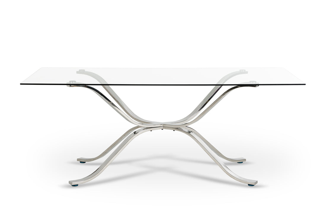 Adderley Modern Stainless Steel w/ Glass Top Dining Table