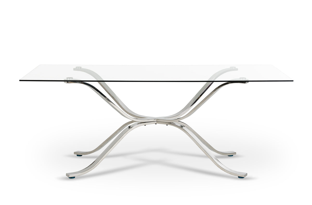 Adderley Modern Stainless Steel w/ Glass Top Dining Table