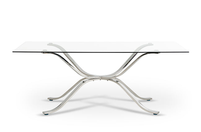 Adderley Modern Stainless Steel w/ Glass Top Dining Table