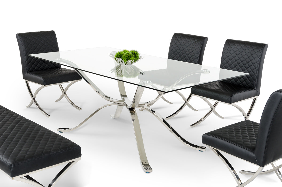 Adderley Modern Stainless Steel w/ Glass Top Dining Table - image 2