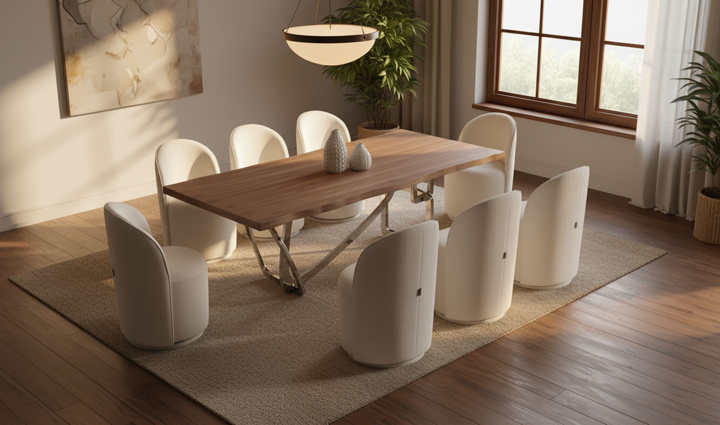Addy Modern Walnut & Stainless Steel Dining Table - image 5