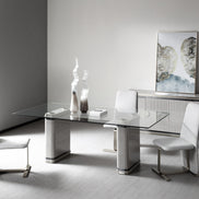 T2397 - Glass + White + Gold Dining Table