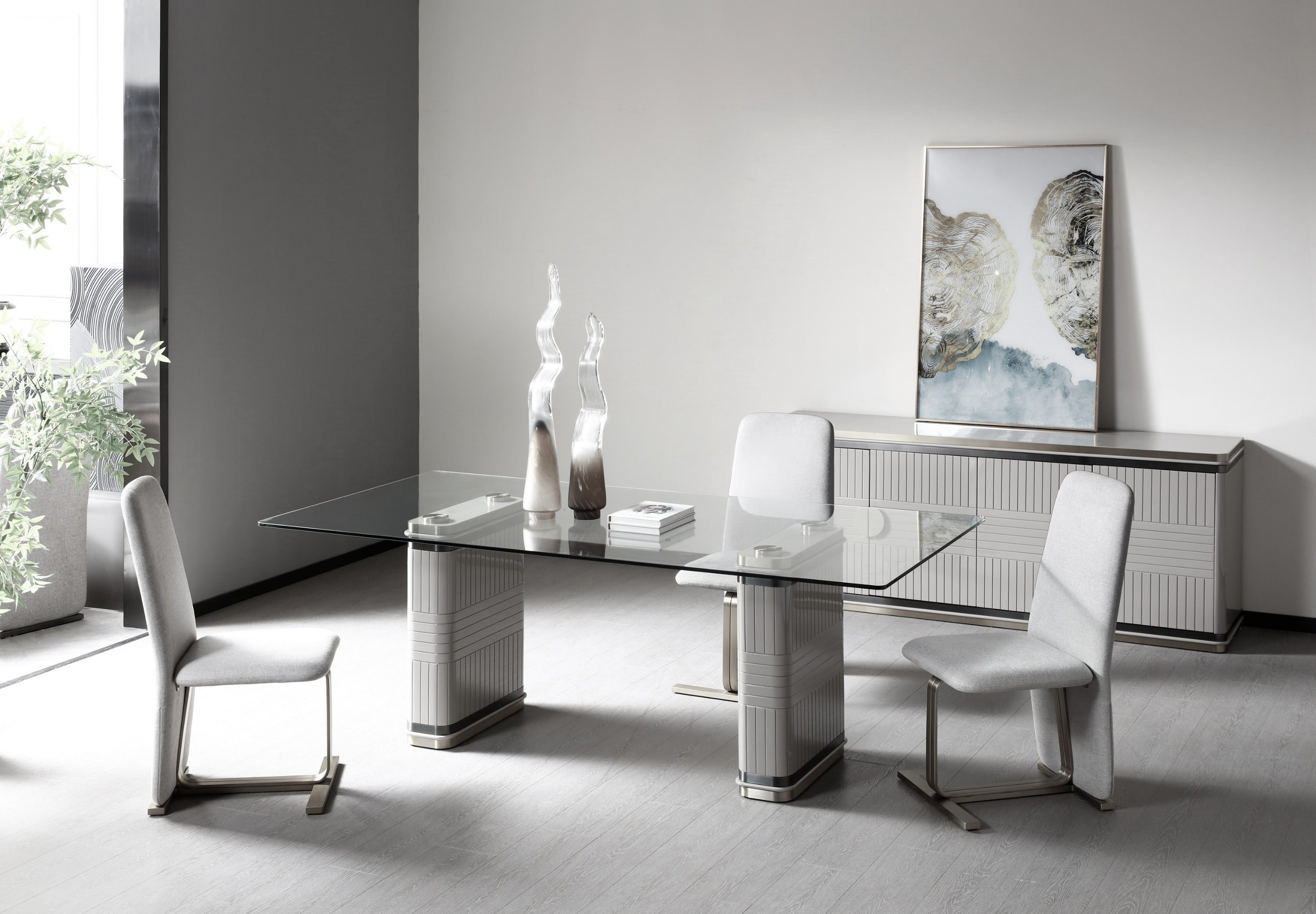 T2397 - Glass + White + Gold Dining Table