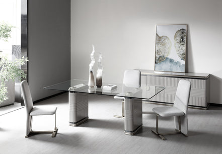 T2397 - Glass + White + Gold Dining Table