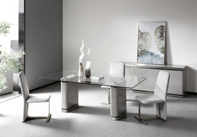 T2397 - Glass + White + Gold Dining Table