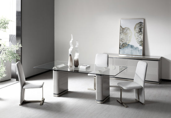 T2397 - Glass + White + Gold Dining Table