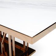 Marston Modern White Marble & Rosegold Dining Table