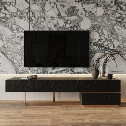 Tasha - Modern Black Ash + Brushed Gold TV Stand