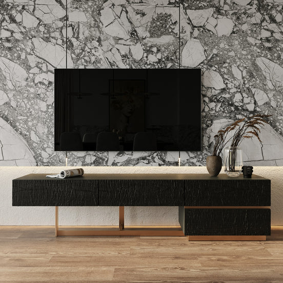 Tasha - Modern Black Ash + Brushed Gold TV Stand