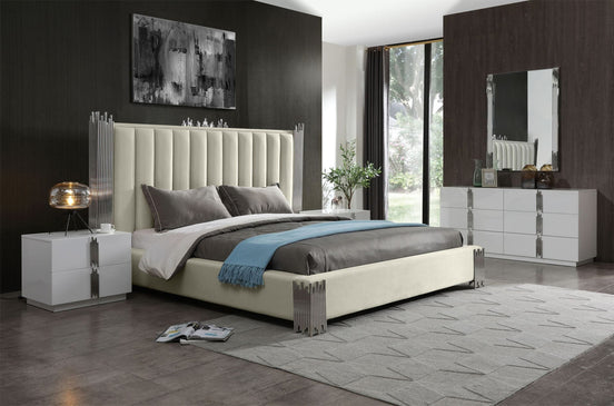 Token - Queen Modern White & Stainless Steel Bed - image 2