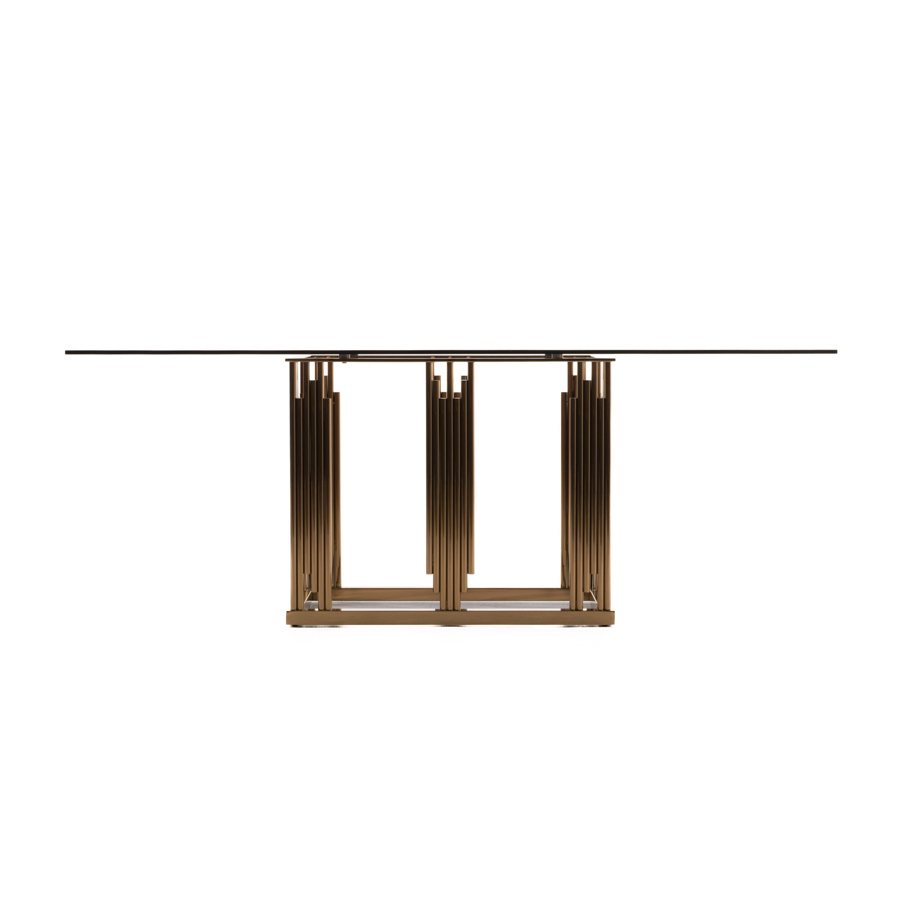 Token Modern Smoked Grey Glass & Rosegold Dining Table - image 3