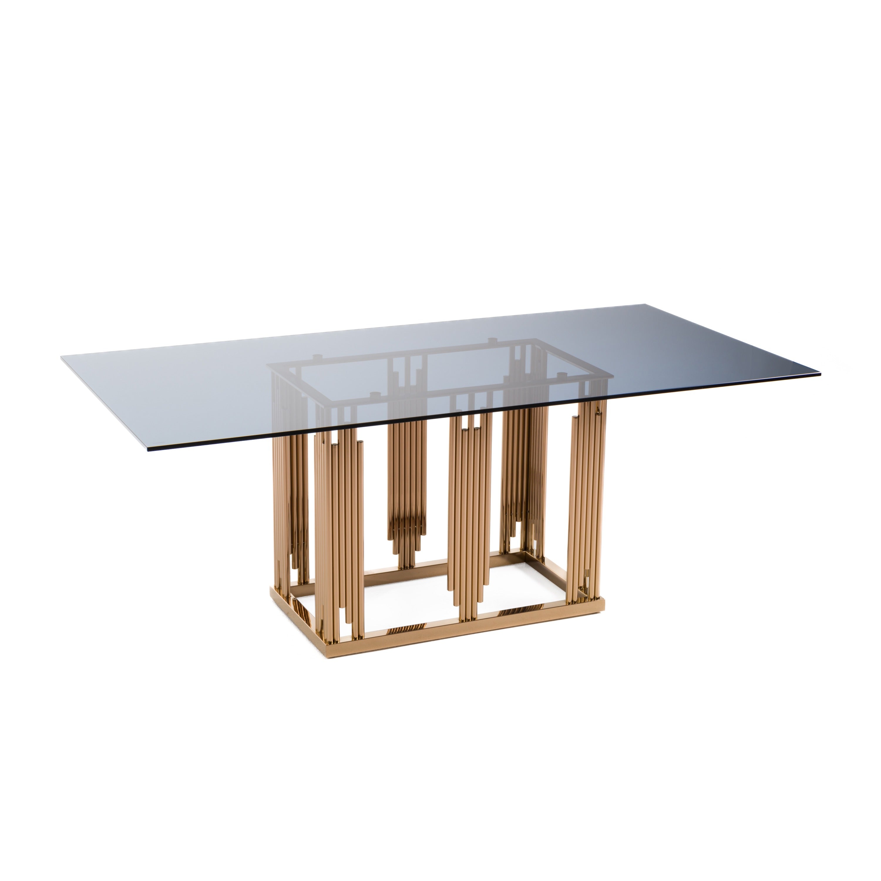 Token Modern Smoked Grey Glass & Rosegold Dining Table - image 4