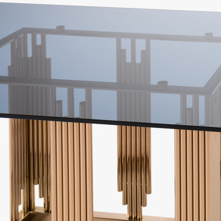 Token Modern Smoked Grey Glass & Rosegold Dining Table - image 5