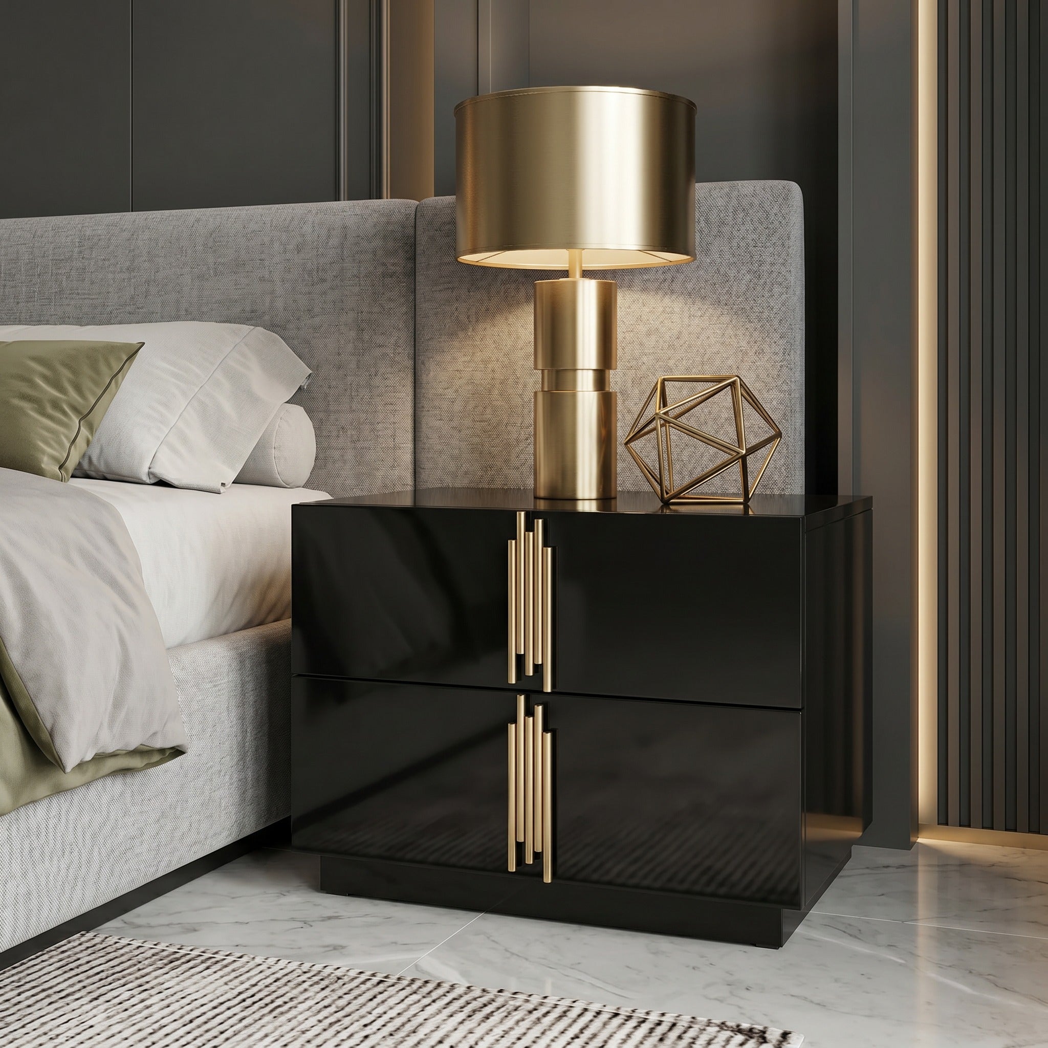 Token - Modern Black + Gold Wide Nightstand - image 4