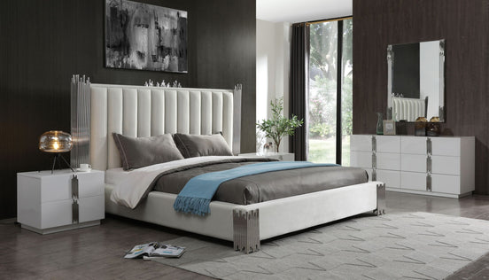 Token - Queen Modern White & Stainless Steel Bed