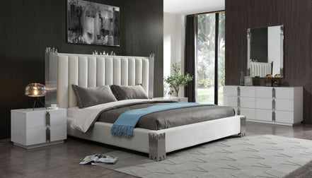 Token - Queen Modern White & Stainless Steel Bed - image 4