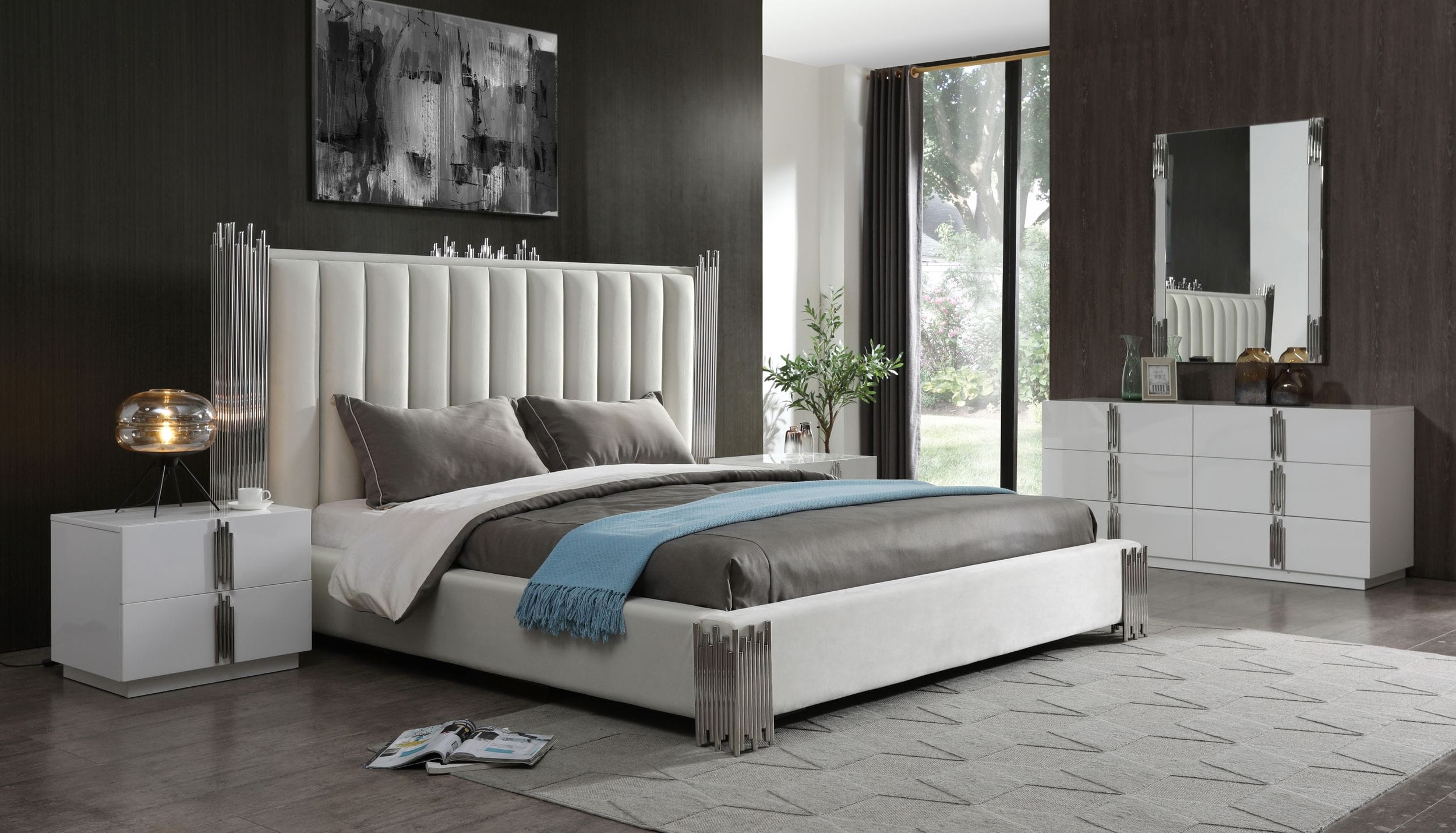 Token - Eastern King Modern White & Stainless Steel Bed - image 4