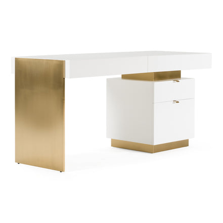 Trahan - Modern Gloss White and Brushed Gold Office Desk - image 3