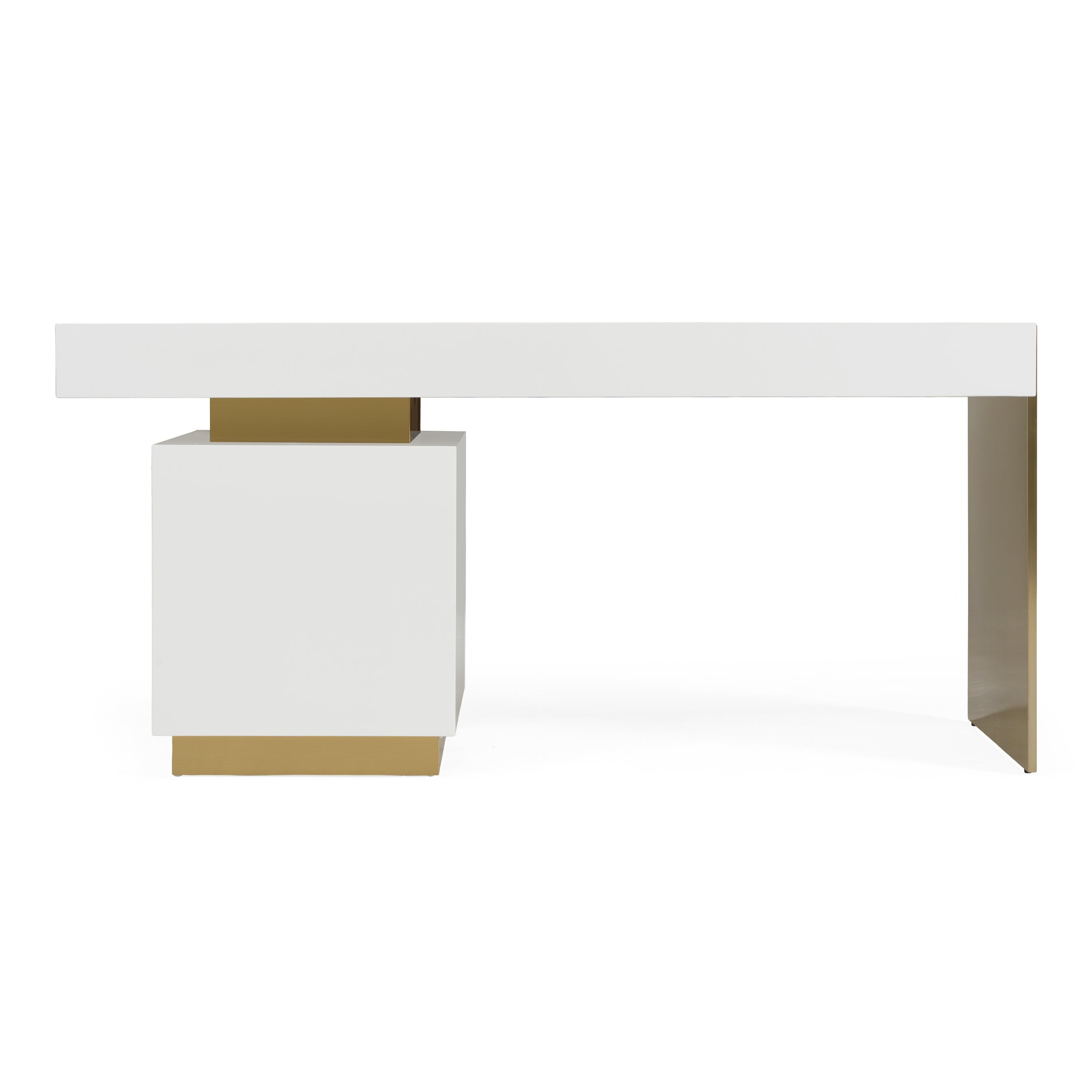 Trahan - Modern Gloss White and Brushed Gold Office Desk - image 5