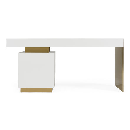 Trahan - Modern Gloss White and Brushed Gold Office Desk - image 5