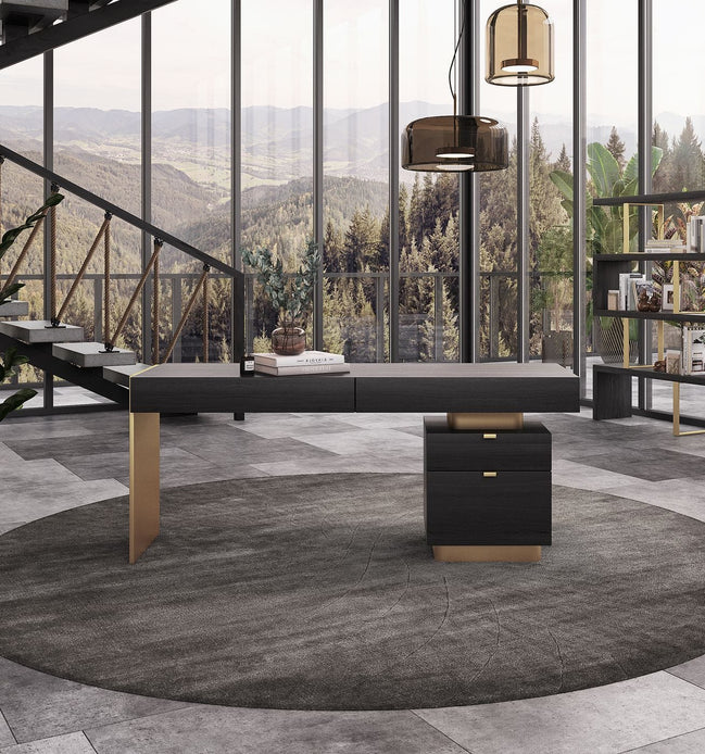 Trahan - Modern Grey Elm & Gold Office Desk