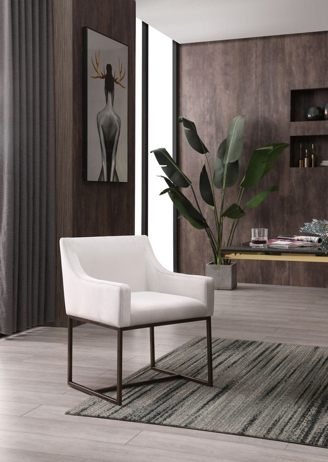 Elijah - Modern Off White & Copper Antique Brass Dining Chair