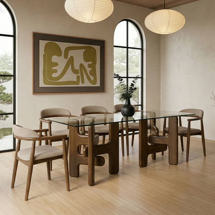 Velshi - Modern Glass + Walnut Rectangular Dining Table - image 5