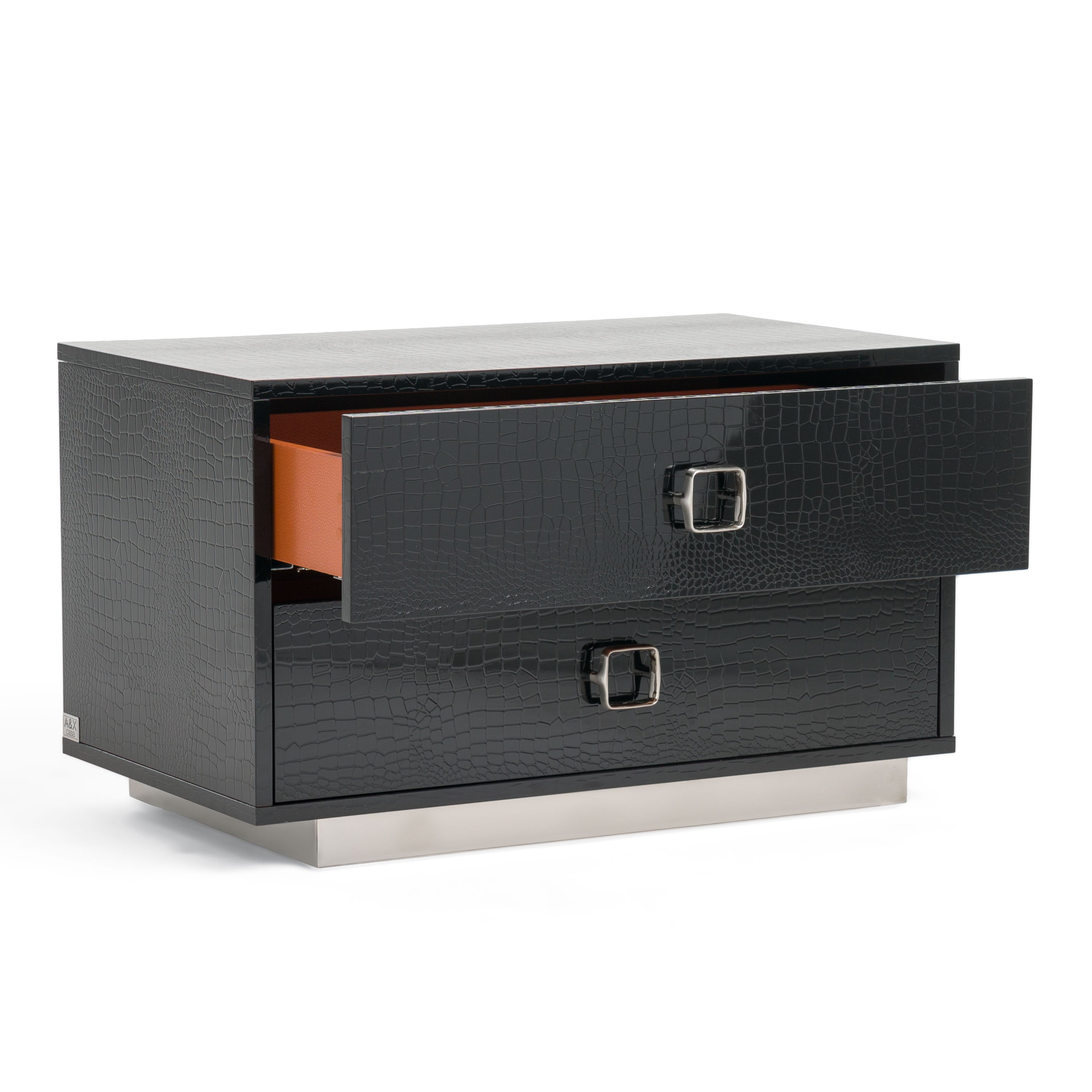 Victoria Modern Black Crocodile Nightstand - image 3
