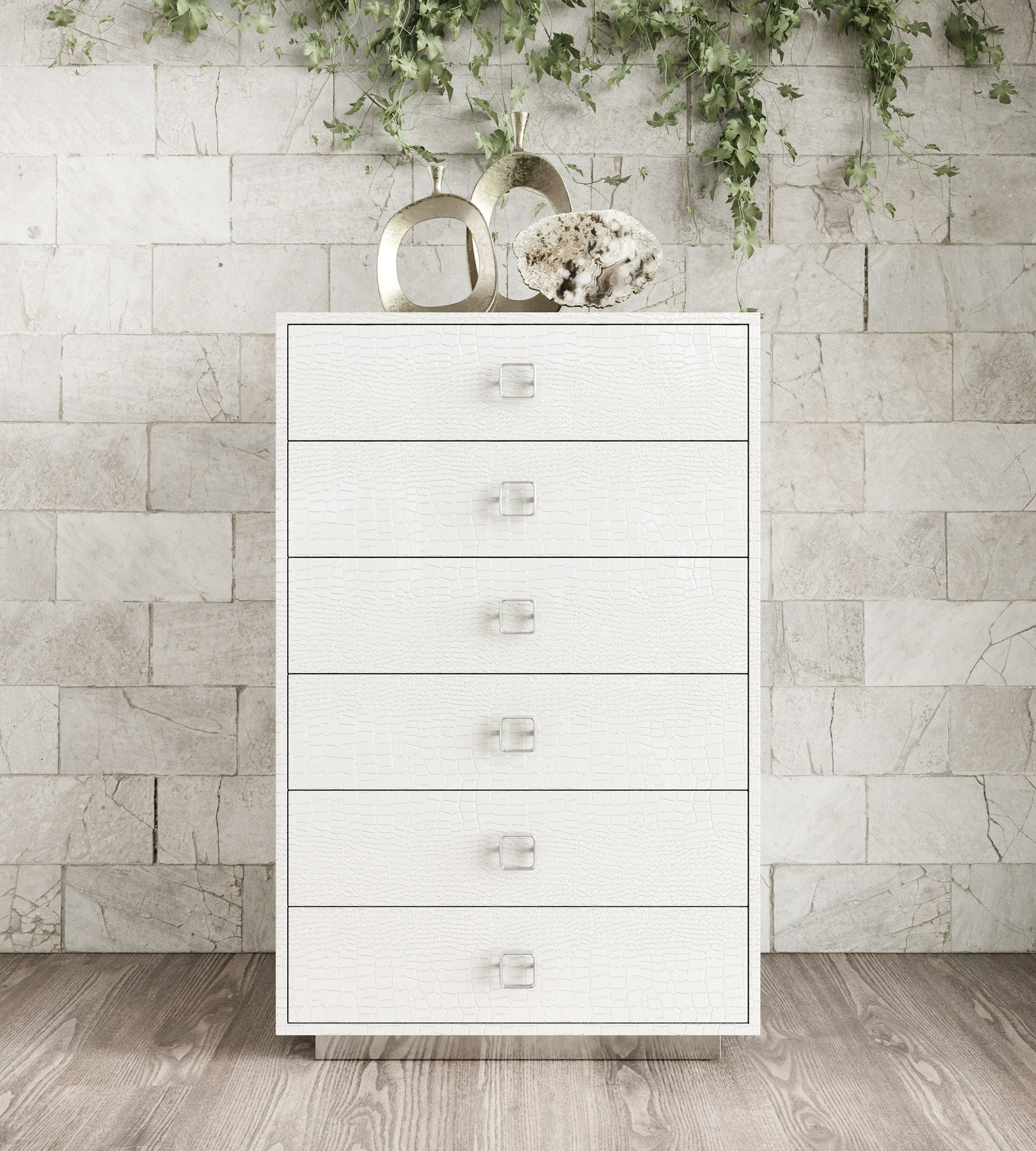 Victoria Modern White Crocodile Lacquer 6-Drawer Chest - image 2