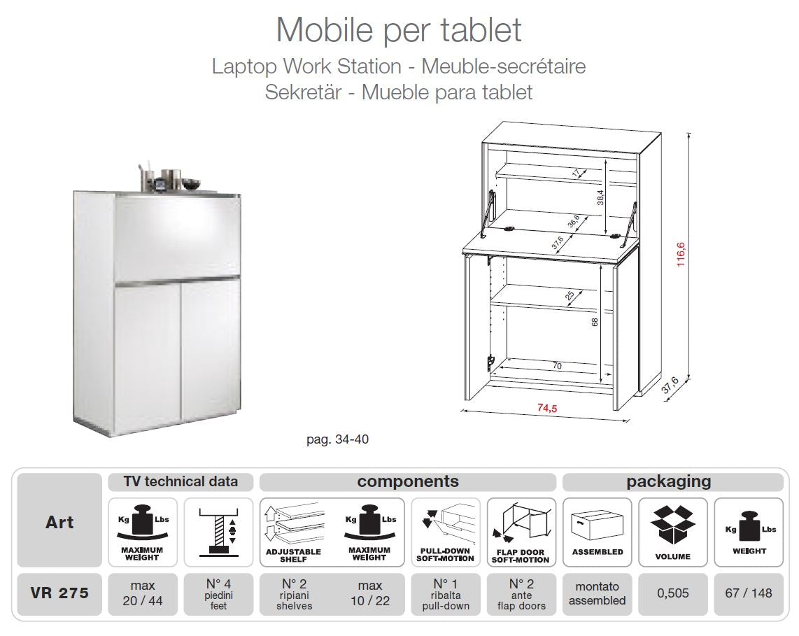 VR275 Verona White TV Entertainment System Made In Italy - image 4