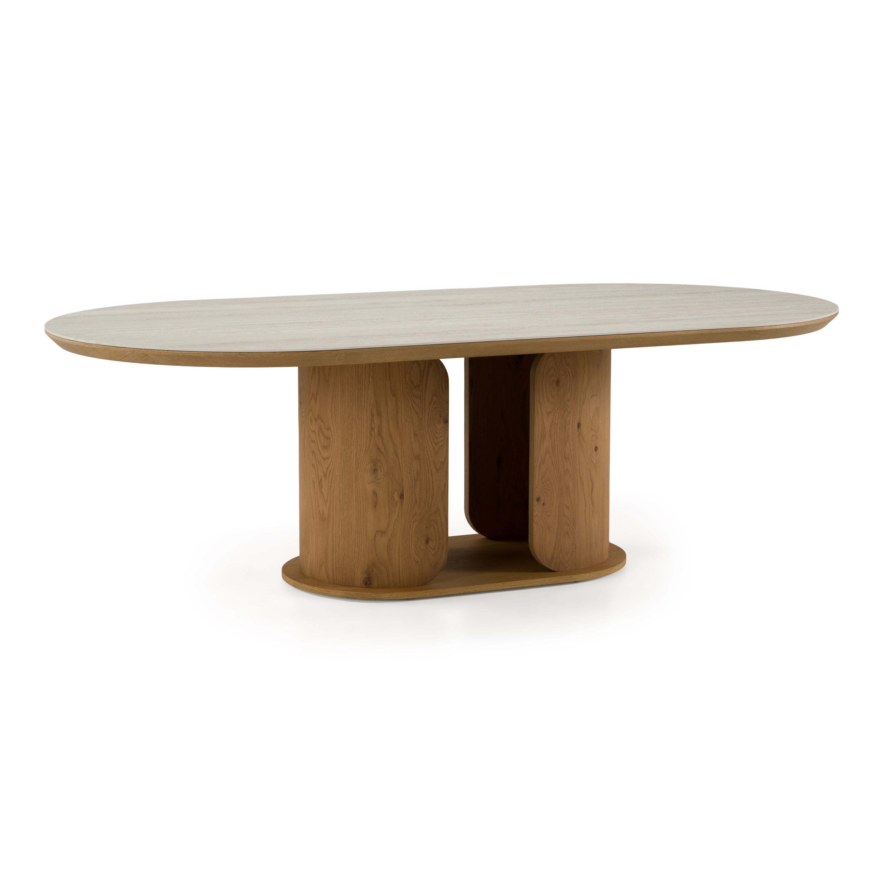Walbrook - Modern Faux Travertine Ceramic + White Oak Oval Dining Table - image 3