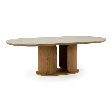 Walbrook - Modern Faux Travertine Ceramic + White Oak Oval Dining Table - image 3