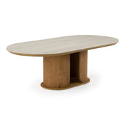 Walbrook - Modern Faux Travertine Ceramic + White Oak Oval Dining Table - image 4