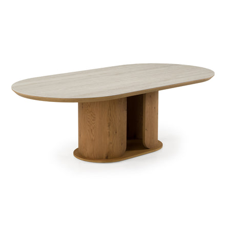 Walbrook - Modern Faux Travertine Ceramic + White Oak Oval Dining Table - image 4