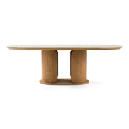 Walbrook - Modern Faux Travertine Ceramic + White Oak Oval Dining Table - image 2