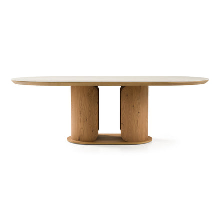 Walbrook - Modern Faux Travertine Ceramic + White Oak Oval Dining Table - image 2