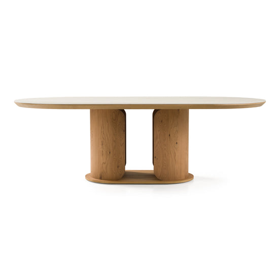 Walbrook - Modern Faux Travertine Ceramic + White Oak Oval Dining Table - image 2