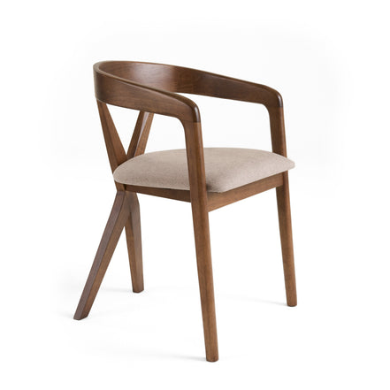 Weiss - Mid-Century Modern Light Brown Fabric + Walnut Dining Chair