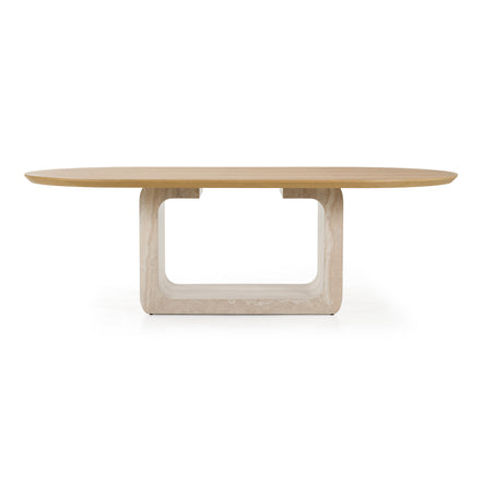 Wolff - Modern White Oak + Faux Travertine Dining Table