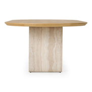 Wolff - Modern White Oak + Faux Travertine Dining Table - image 3
