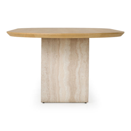 Wolff - Modern White Oak + Faux Travertine Dining Table - image 3